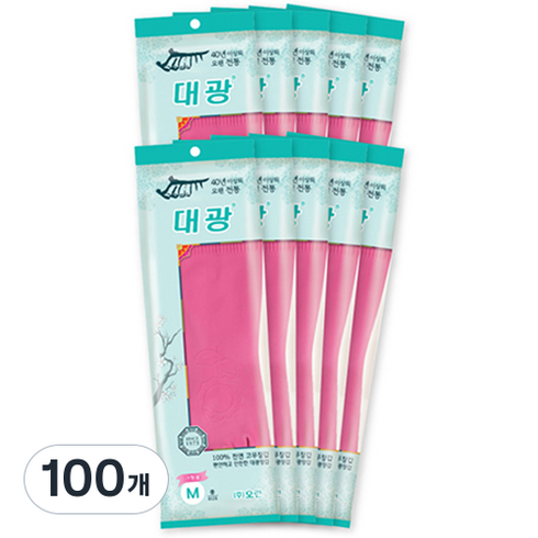 오런 대광 고무장갑, 핑크, 중(M), 100개