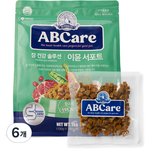 에이비씨케어 강아지 이뮨 서포트 소프트사료, 장건강/유산균, 1kg, 6개