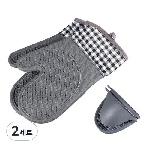 아로이 오븐장갑 냄비집게 세트, 그레이, 2세트