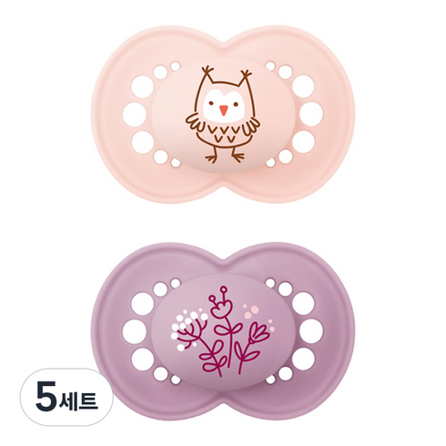 MAMBaby 신생아 오리지널 실리콘 쪽쪽이 2종 세트, 2단계(6개월이상), 핑크, 화이트, 5세트