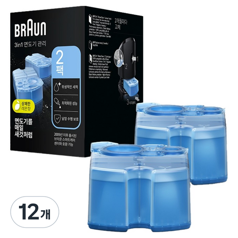 BRAUN 클린 앤 리뉴 면도기 세정액 2개입, CCR, 12개