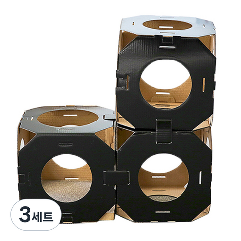 한발뚝딱 캣스크래쳐 라운드박스 3p 세트, 블랙, 3세트
