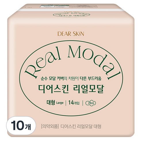 디어스킨 리얼모달 생리대 날개형, 대형, 14개입, 10개