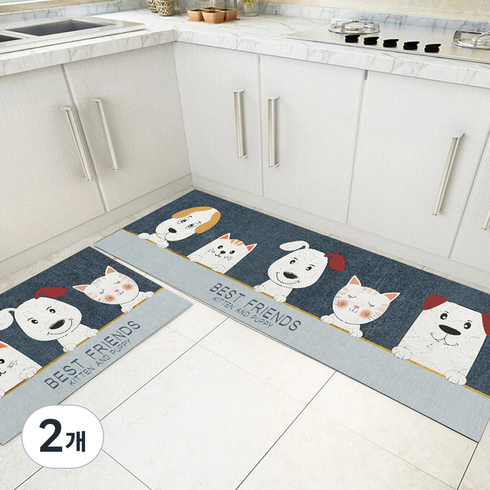 ONLYGOODPRODUCTS 일러스트 러그 주방 발매트 2종 세트, 17고양이와개, 2개