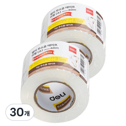 델리 소형 무소음 박스테이프 리필 48mm x 40m, 30개, 투명