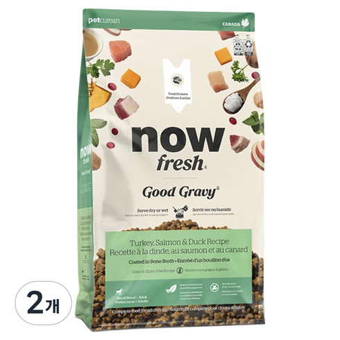 now 어덜트 강아지 프레쉬 스몰브리드 굿 그레이비 건식사료, 칠면조, 2kg, 2개