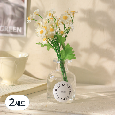 센트바스켓 조화 마트리카리아 + 화병 세트, 화이트, 2세트