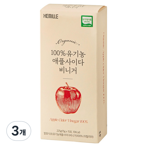 헤밀레 100% 유기농 애플사이다비니거 스틱 15p, 3개, 225g