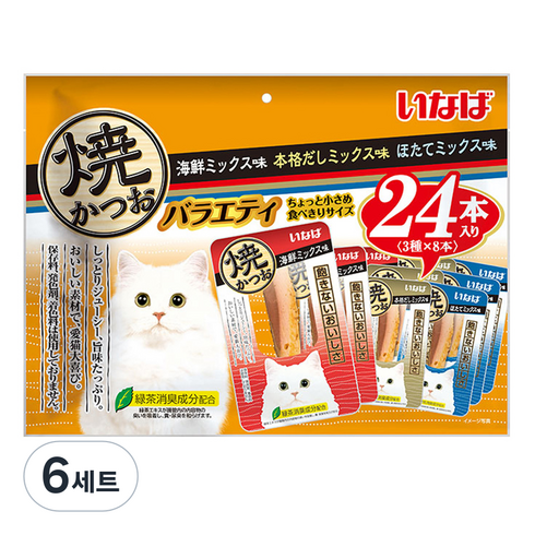 이나바 고양이 야끼가츠오 간식, 어덜트용 버라이어티 (QSC-244), 6세트