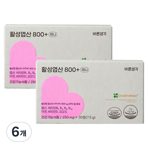 바른생각 활성엽산 800+ 미니 7.5g, 6개, 30정