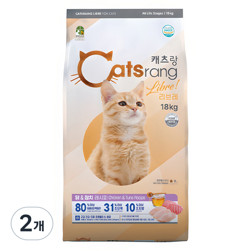 캐츠랑 전연령 고양이 리브레 건식사료, 닭+참치, 18kg, 2개