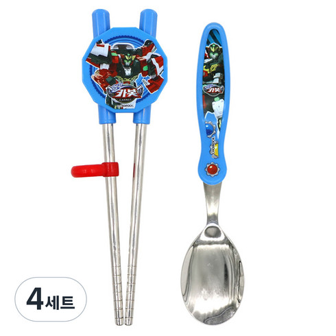르번 아동용 헬로카봇16 스푼 + 양손 교정젓가락 세트, 혼합색상, 4세트