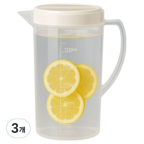 리빙메이커 BPA FREE 업소용 PP비커 가벼운 워터포트 계량컵 물 피쳐 물통, 투명, 1.5L, 3개