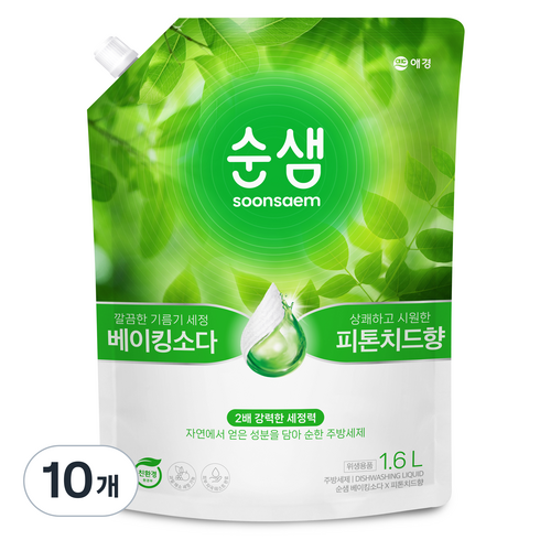 순샘 베이킹소다 피톤치드 리필 세제, 1.6L, 10개