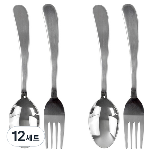 키친유 어린이 무지 스텐 식기 세트, 실버, 12세트, 스푼 + 포크