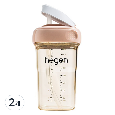 헤겐 유아용 NEW PPSU 빨대컵 느린 유속, 240ml, 핑크, 2개