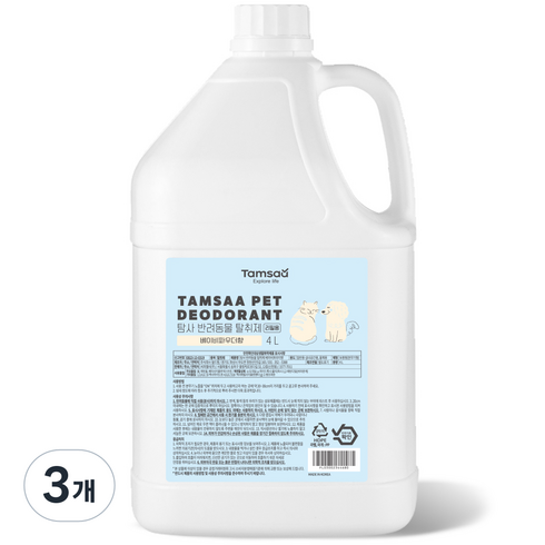 탐사 반려동물 탈취제 리필 베이비파우더향, 4L, 3개
