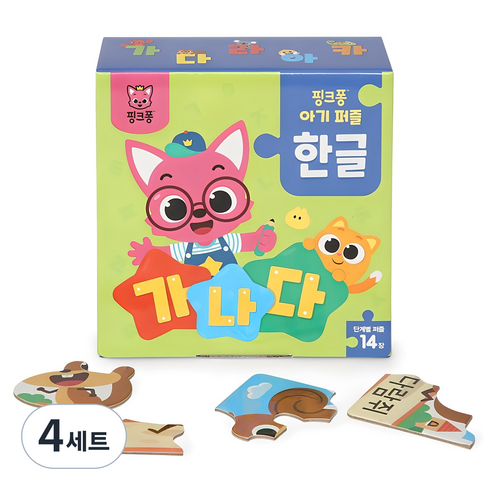 핑크퐁 아기퍼즐 한글, 4세트, 14피스