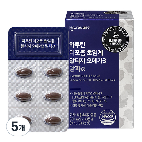하루틴 리포좀 초임계 알티지 오메가3 알파 9g, 5개, 30정