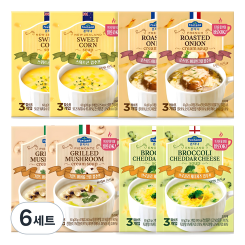 폰타나 컵수프 머쉬룸 2p + 콘 2p + 브로콜리 2p + 어니언 2p, 480g, 6세트