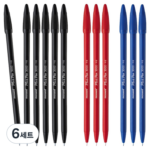 모나미 프러스펜 흑색 3p + 청색 + 적색 세트, 흑색 + 적색 + 청색, 6세트