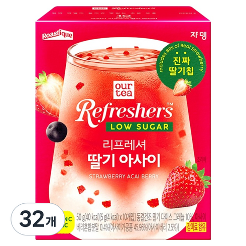 아워티 리프레셔 딸기 아사이 로우슈가 과일차, 5g, 32개, 10개입