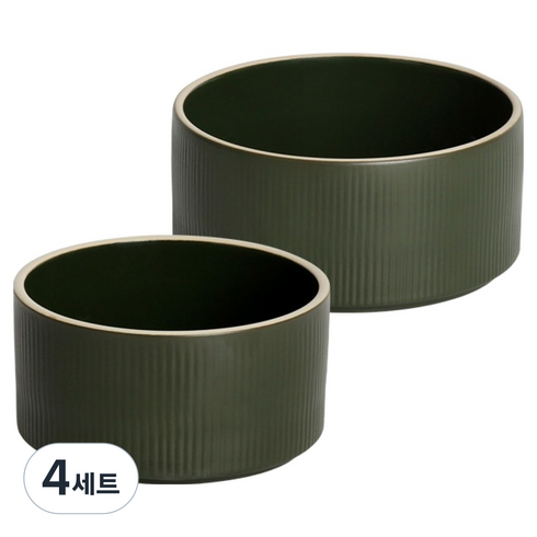 윤도자기 차곡 공기대접 2종 세트, 딥그린, 4세트, 밥공기 + 국대접
