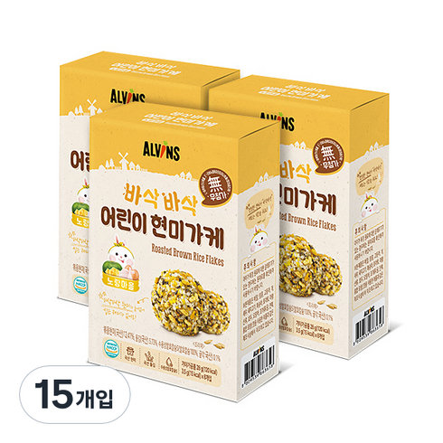 엘빈즈 바삭바삭 어린이 현미가케, 닭고기+단호박+계란+치즈 혼합맛, 28g, 15개
