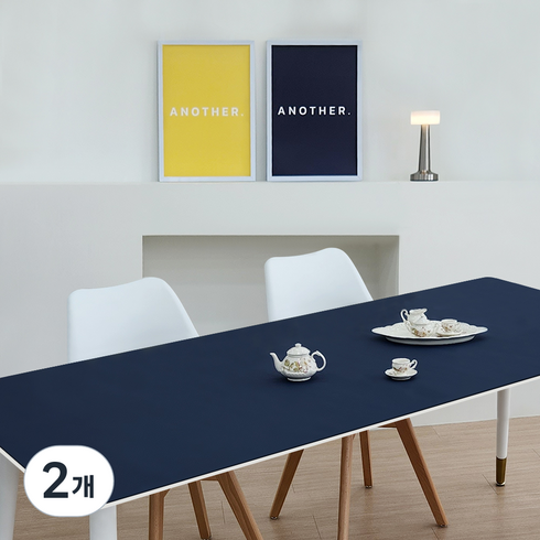 7A 방수 캠핑 모서리라운딩 가죽 테이블 매트 100cm x 160cm x 2mm, 네이비 + 옐로우, 1단, 2개
