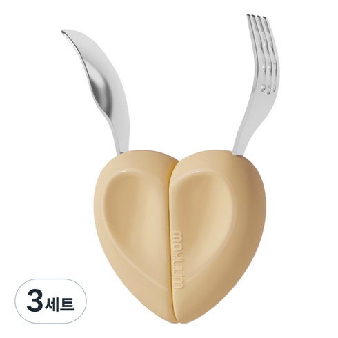 모윰 자기주도 이유식 하트 스푼 포크 세트, 머스타드, 3세트