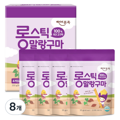 베이비본죽 고구마말랭이 롱스틱 말랑구마 고구마맛, 8개, 50g