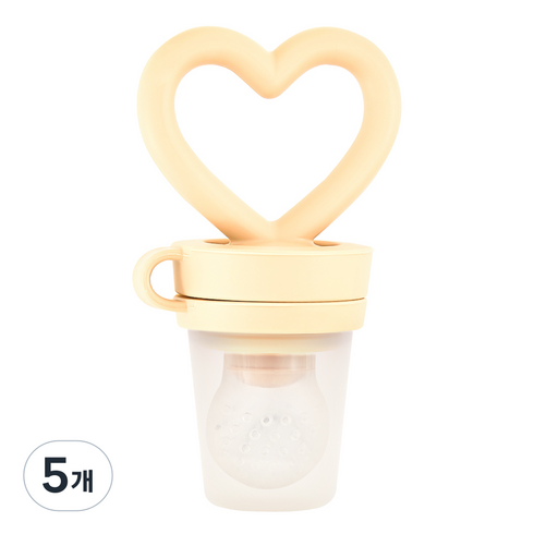 퍼기 하트 손잡이 실리콘 과일 과즙망, 아이보리, 5개