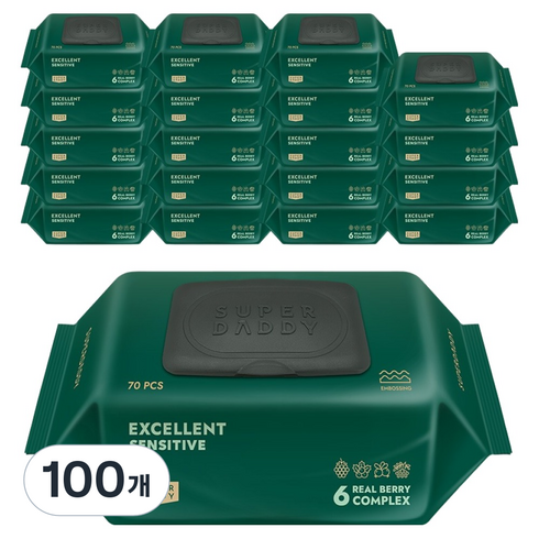 슈퍼대디 엑설런트 센시티브 유아물티슈 캡형, 82g, 70매, 100개