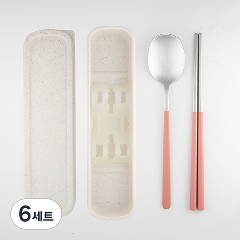 달팽이리빙 퀴진드마망 순수 무소음 휴대용 수저세트, 핑크, 숟가락 + 젓가락 + 케이스, 6세트
