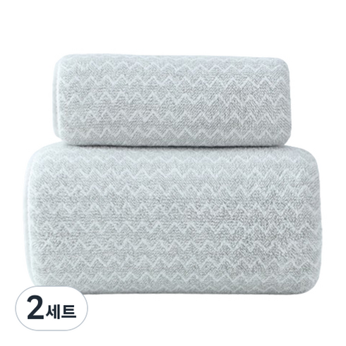 소니오 소프트 지그재그 목욕 바스타월 2종 35 x 75 cm + 70 x 140 cm 세트, 01그레이, 2세트