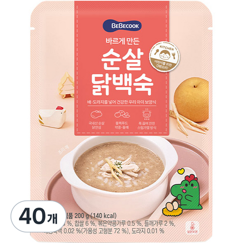 베베쿡 바르게 만든 순살 닭백숙, 200g, 40개