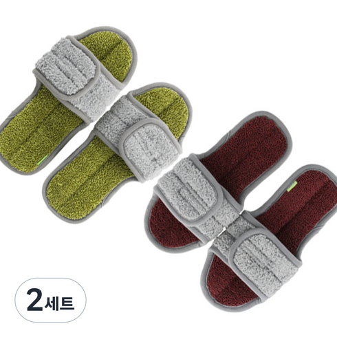 캐치맙 양면 청소 실내화, 2세트, 올리브 + 와인