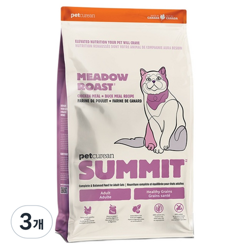펫큐리안 써밋 어덜트 고양이 미도우 로스트 치킨 오리 레시피 건식사료, 1.36kg, 3개, 닭+오리