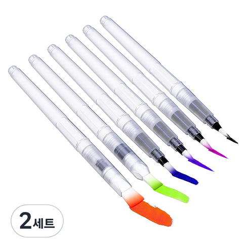 워터 브러쉬 붓펜 6종 세트, 넓적붓모(대,중,소)+둥근붓모(대,중,소), 2세트