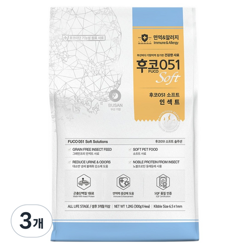 바우와우 전연령 강아지 후코051 인섹트 소프트사료, 3개, 1.2kg, 곤충
