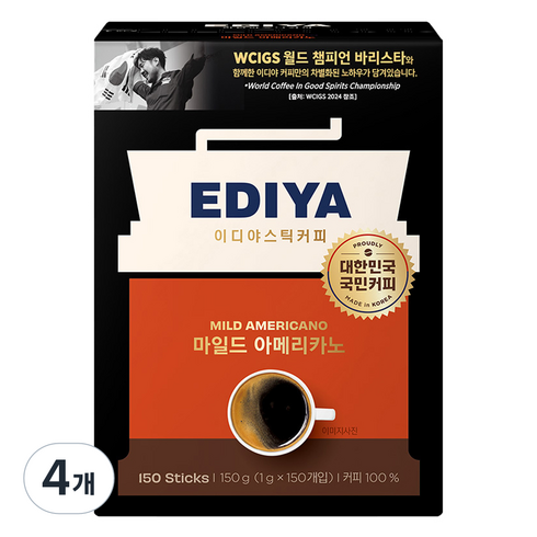 이디야 마일드 아메리카노 원두커피믹스, 1g, 150개입, 4개