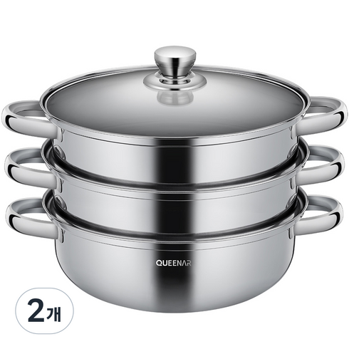퀸나 반디엠파이어 IH 인덕션 스텐 찜기 3단, 28cm, 2개