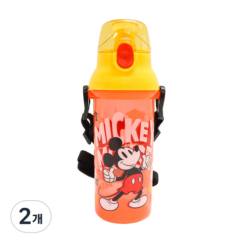 릴팡 디즈니 미키마우스 앵커 원터치 어깨끈 물통, 혼합색상, 480ml, 2개