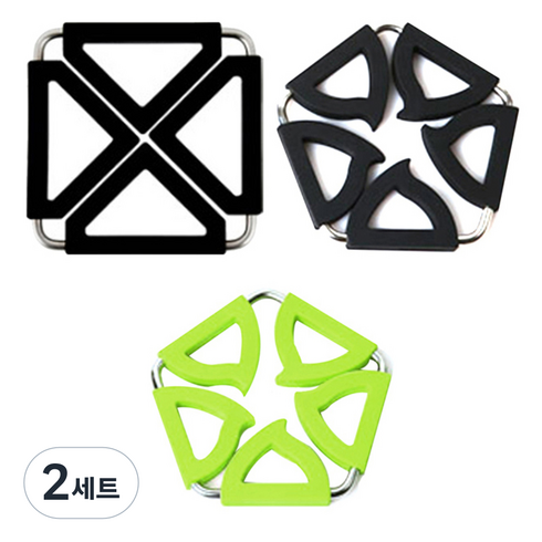 듀얼 냄비 받침대 사각 블랙 + 오각 그린 2p, 혼합 색상, 2세트