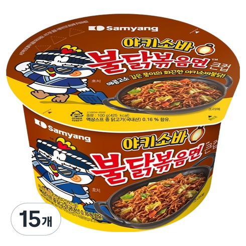 불닭볶음면 야키소바 큰컵라면 100g, 15개