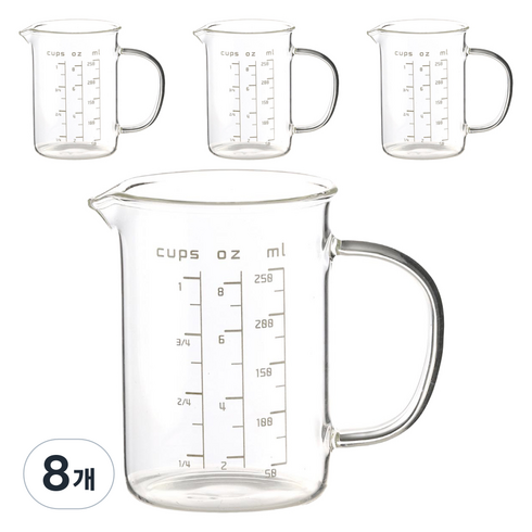더나인 밀리온스 내열유리 계량컵, 250ml, 8개