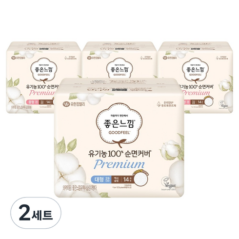 좋은느낌 유기농 순면 맥시슬림 생리대 날개형 중형 14p x 3팩 + 대형 14p, 2세트, 14개입, 중형, 대형