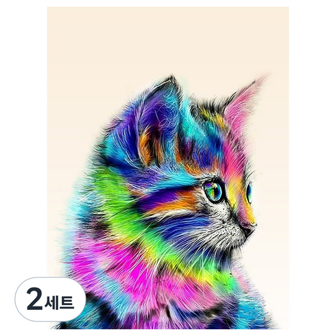 로앤뷰 DIY 규빅 비즈 보석 십자수 원단형 30 x 40 cm, 플러피고양이, 2세트