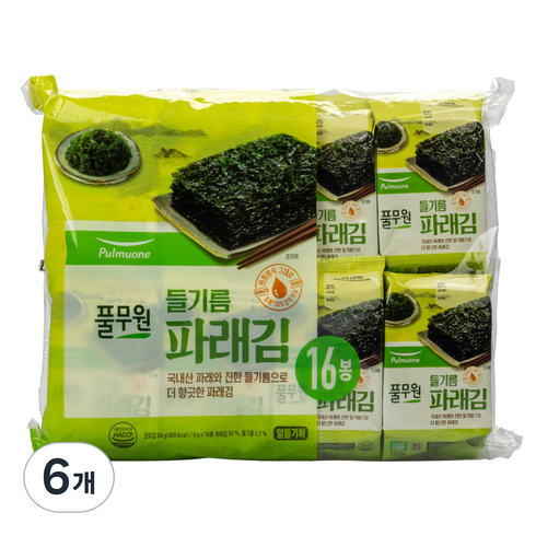 풀무원 들기름 파래김, 64g, 6개