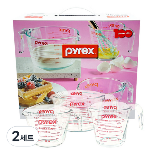 파이렉스 내열유리 계량컵 1000ml + 500ml + 250ml, 혼합색상, 2세트, 1000ml+500ml+250ml